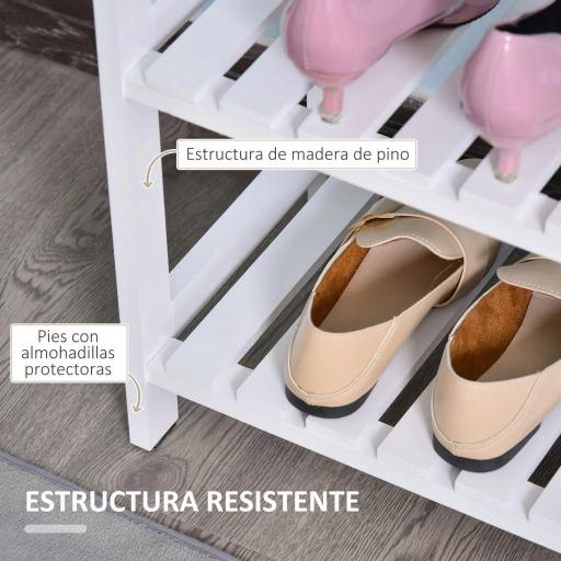 Zapatero de Madera de 3 Niveles Zapatero Recibidor para 9 Pares de Zapatos para Entrada Pasillo 70x26x57,5 cm Blanco [4]