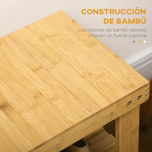 Banco Zapatero de Bambú con Asiento y 2 Estantes para 6 Pares para Entrada Salón Dormitorio 70x28x45 cm Natural [6]