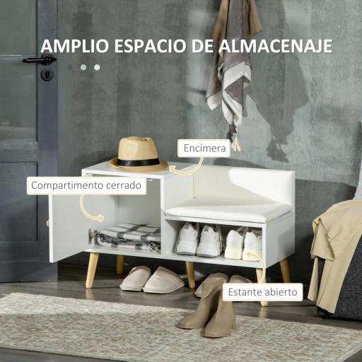 Banco Zapatero para 4 Pares con Compartimento Abierto y Asiento con Cojín para Entrada Pasillo 80x33x49 cm Blanco [2]