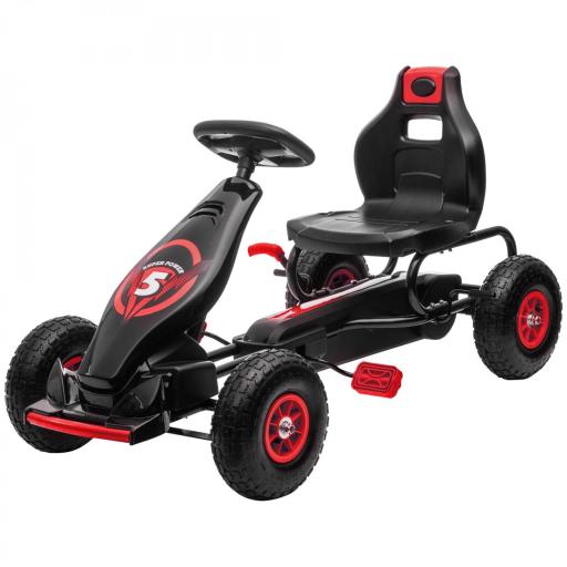  Go Kart a Pedales Infantil con Asiento Ajustable Neumáticos Inflables Amortiguador y Freno de Mano 121x58x61 cm Rojo [9]