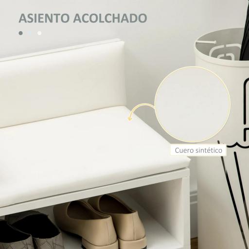 Banco Zapatero para 4 Pares con Compartimento Abierto y Asiento con Cojín para Entrada Pasillo 80x33x49 cm Blanco [3]