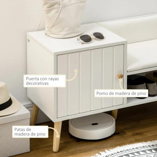 Banco Zapatero para 4 Pares con Compartimento Abierto y Asiento con Cojín para Entrada Pasillo 80x33x49 cm Blanco [5]