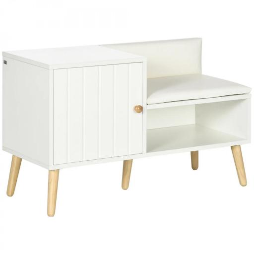 Banco Zapatero para 4 Pares con Compartimento Abierto y Asiento con Cojín para Entrada Pasillo 80x33x49 cm Blanco [7]
