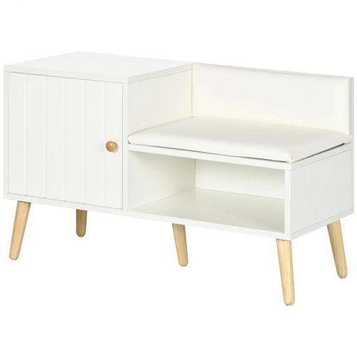 Banco Zapatero para 4 Pares con Compartimento Abierto y Asiento con Cojín para Entrada Pasillo 80x33x49 cm Blanco [8]