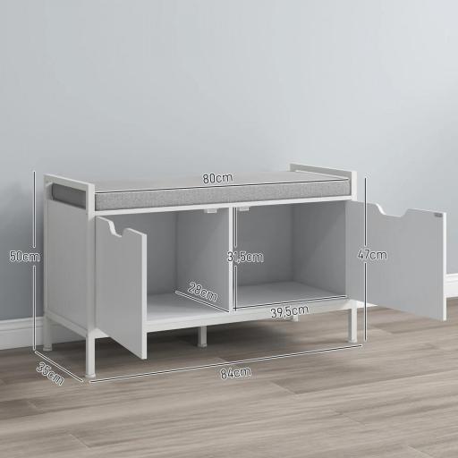 Banco Zapatero para Entrada Recibidor con Asiento Cojín Extraíble para 4 Pares de Zapatos 84x35x50 cm Blanco [1]