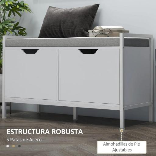 Banco Zapatero para Entrada Recibidor con Asiento Cojín Extraíble para 4 Pares de Zapatos 84x35x50 cm Blanco [5]
