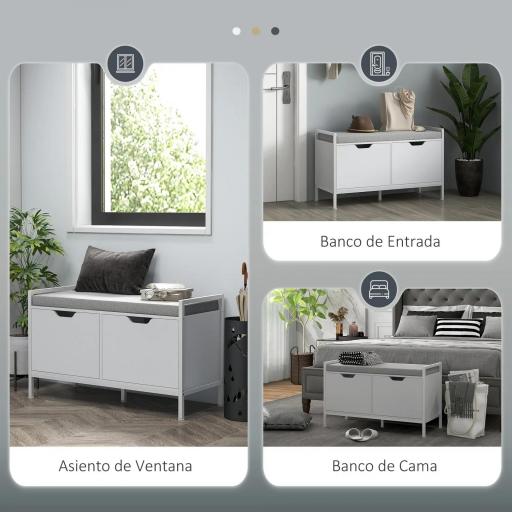 Banco Zapatero para Entrada Recibidor con Asiento Cojín Extraíble para 4 Pares de Zapatos 84x35x50 cm Blanco [4]