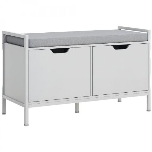 Banco Zapatero para Entrada Recibidor con Asiento Cojín Extraíble para 4 Pares de Zapatos 84x35x50 cm Blanco [8]