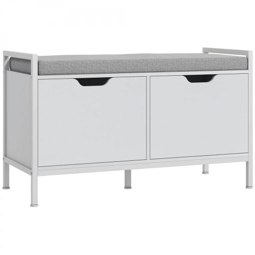 Banco Zapatero para Entrada Recibidor con Asiento Cojín Extraíble para 4 Pares de Zapatos 84x35x50 cm Blanco [9]