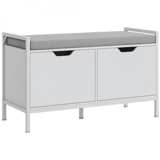Banco Zapatero para Entrada Recibidor con Asiento Cojín Extraíble para 4 Pares de Zapatos 84x35x50 cm Blanco [10]