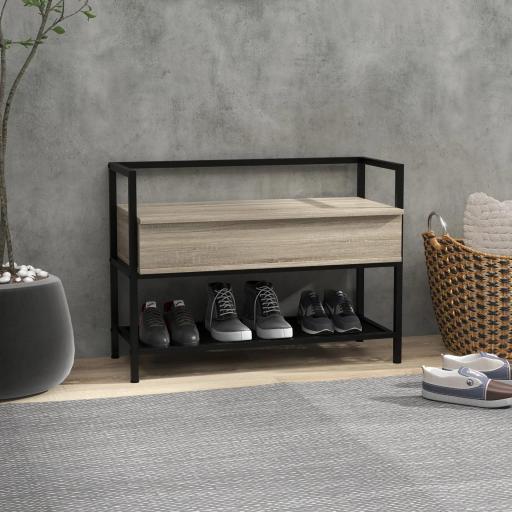 Banco Recibidor con Tapa Abatible Mueble Zapatero con Compartimento Oculto y Estante de Rejilla 84x39,5x61 cm Roble