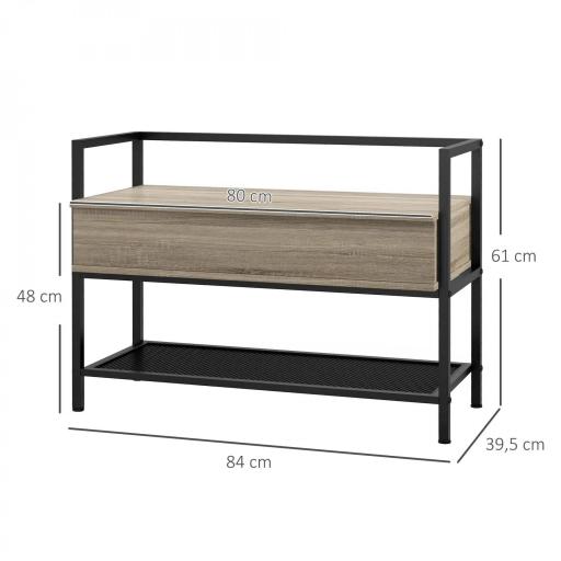 Banco Recibidor con Tapa Abatible Mueble Zapatero con Compartimento Oculto y Estante de Rejilla 84x39,5x61 cm Roble [1]
