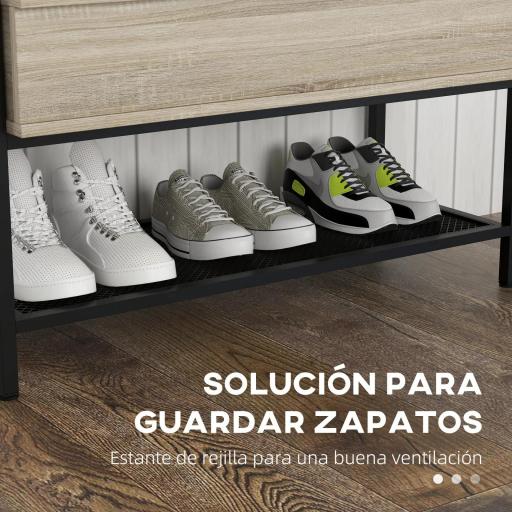 Banco Recibidor con Tapa Abatible Mueble Zapatero con Compartimento Oculto y Estante de Rejilla 84x39,5x61 cm Roble [3]