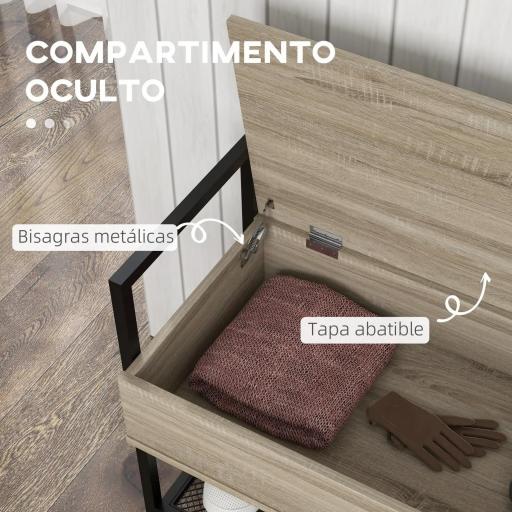 Banco Recibidor con Tapa Abatible Mueble Zapatero con Compartimento Oculto y Estante de Rejilla 84x39,5x61 cm Roble [2]