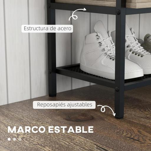 Banco Recibidor con Tapa Abatible Mueble Zapatero con Compartimento Oculto y Estante de Rejilla 84x39,5x61 cm Roble [4]