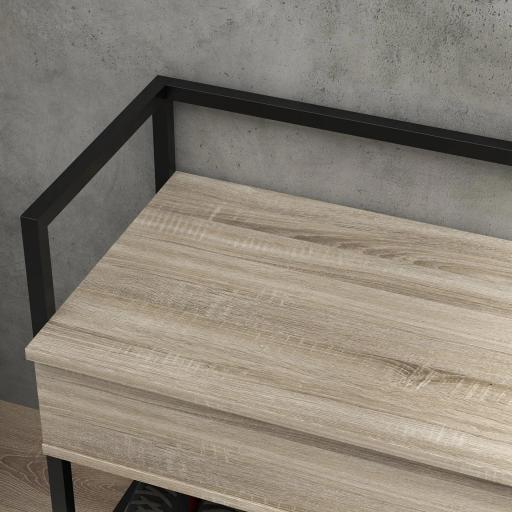 Banco Recibidor con Tapa Abatible Mueble Zapatero con Compartimento Oculto y Estante de Rejilla 84x39,5x61 cm Roble [6]