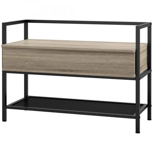 Banco Recibidor con Tapa Abatible Mueble Zapatero con Compartimento Oculto y Estante de Rejilla 84x39,5x61 cm Roble [8]