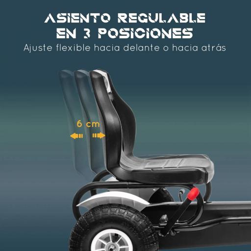Go Kart a Pedales para Niños con Asiento Ajustable Neumáticos de Goma Freno de Mano Carga 50 kg 121x58x61 cm Blanco [4]