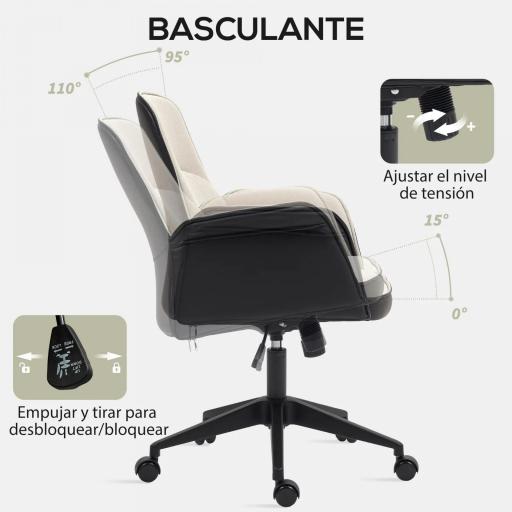 Silla de Escritorio Altura Ajustable con Función de Basculante y Reposabrazos Carga 120 kg Beige y Negro [1]