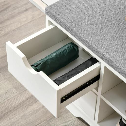 Banco Zapatero con Asiento Estantes y 2 Cajones Capacidad para 4 Pares de Zapatos 80,5x30,5x43,5 cm Blanco y Gris [6]