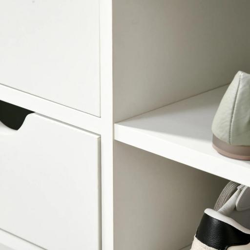 Banco Zapatero con Asiento Estantes y 2 Cajones Capacidad para 4 Pares de Zapatos 80,5x30,5x43,5 cm Blanco y Gris [7]
