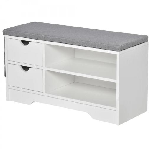 Banco Zapatero con Asiento Estantes y 2 Cajones Capacidad para 4 Pares de Zapatos 80,5x30,5x43,5 cm Blanco y Gris [8]