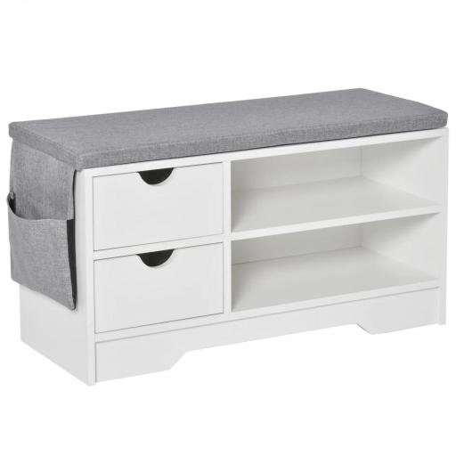 Banco Zapatero con Asiento Estantes y 2 Cajones Capacidad para 4 Pares de Zapatos 80,5x30,5x43,5 cm Blanco y Gris [9]