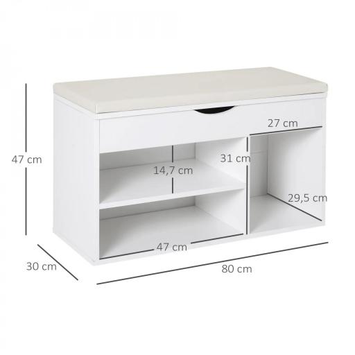 Banco Zapatero con Asiento Zapatero de Entrada Recibidor Moderno con Cajón Estantes Abiertos y 1 Cojín para Pasillo 80x30x47cm [1]