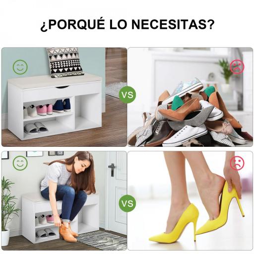 Banco Zapatero con Asiento Zapatero de Entrada Recibidor Moderno con Cajón Estantes Abiertos y 1 Cojín para Pasillo 80x30x47cm [4]