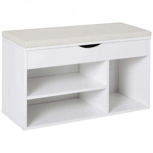 Banco Zapatero con Asiento Zapatero de Entrada Recibidor Moderno con Cajón Estantes Abiertos y 1 Cojín para Pasillo 80x30x47cm [8]