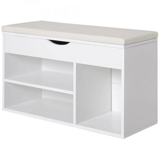 Banco Zapatero con Asiento Zapatero de Entrada Recibidor Moderno con Cajón Estantes Abiertos y 1 Cojín para Pasillo 80x30x47cm [9]