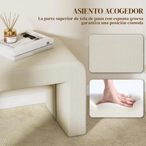 Juego de 3 Bancos Zapateros Grande y 2 Pequeños Modernos de Pana Diseño Compacto Mesa Auxiliar 104x44x48 cm Crema [7]