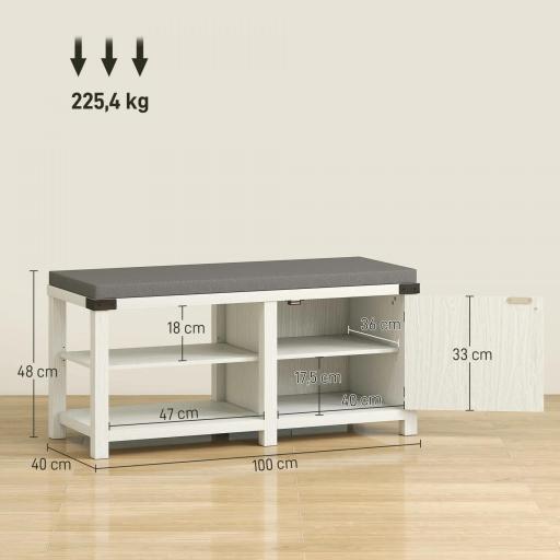 Zapatero con Asiento Compartimentos para 7 Pares de Zapatos para Entrada Salón Dormitorio 100x40x48 cm Blanco Grisáceo [1]