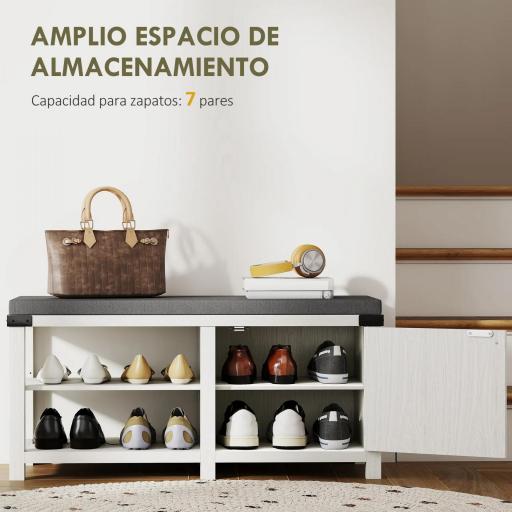 Zapatero con Asiento Compartimentos para 7 Pares de Zapatos para Entrada Salón Dormitorio 100x40x48 cm Blanco Grisáceo [4]