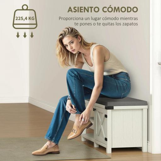Zapatero con Asiento Compartimentos para 7 Pares de Zapatos para Entrada Salón Dormitorio 100x40x48 cm Blanco Grisáceo [6]