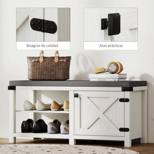 Zapatero con Asiento Compartimentos para 7 Pares de Zapatos para Entrada Salón Dormitorio 100x40x48 cm Blanco Grisáceo [7]