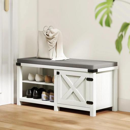 Zapatero con Asiento Compartimentos para 7 Pares de Zapatos para Entrada Salón Dormitorio 100x40x48 cm Blanco Grisáceo [5]