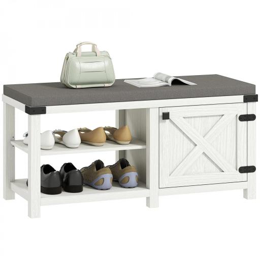 Zapatero con Asiento Compartimentos para 7 Pares de Zapatos para Entrada Salón Dormitorio 100x40x48 cm Blanco Grisáceo [8]