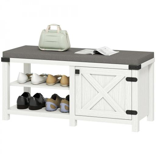 Zapatero con Asiento Compartimentos para 7 Pares de Zapatos para Entrada Salón Dormitorio 100x40x48 cm Blanco Grisáceo [9]