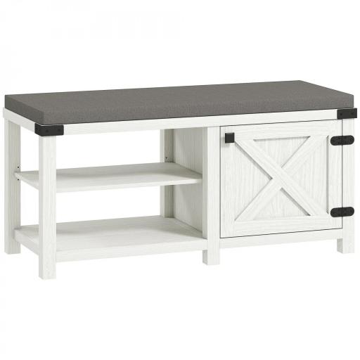 Zapatero con Asiento Compartimentos para 7 Pares de Zapatos para Entrada Salón Dormitorio 100x40x48 cm Blanco Grisáceo [10]