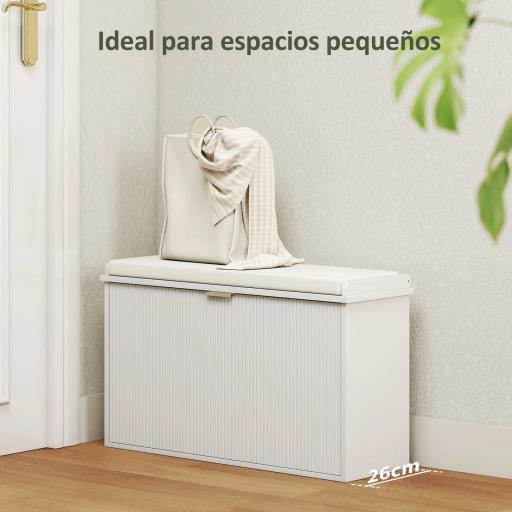 Banco Zapatero con Asiento Acolchado Cajón Abatible y Estante Ajustable para Entrada o Dormitorio 80x26x47,5 cm Blanco [2]