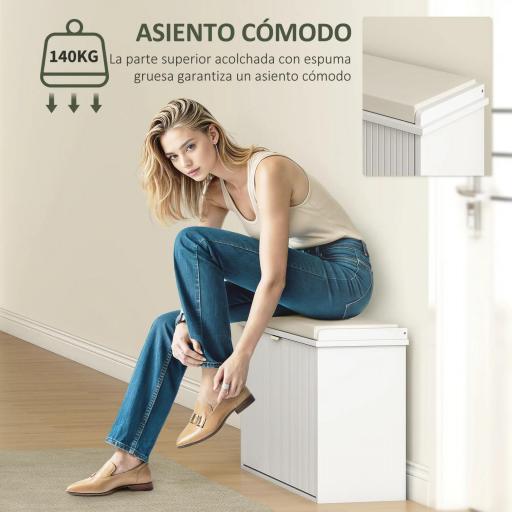 Banco Zapatero con Asiento Acolchado Cajón Abatible y Estante Ajustable para Entrada o Dormitorio 80x26x47,5 cm Blanco [4]