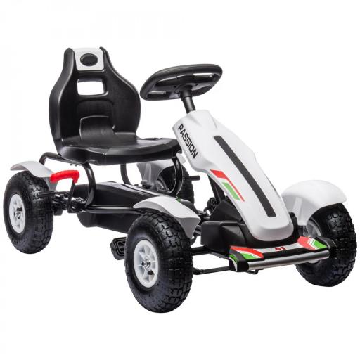 Go Kart a Pedales para Niños con Asiento Ajustable Neumáticos de Goma Freno de Mano Carga 50 kg 121x58x61 cm Blanco [8]