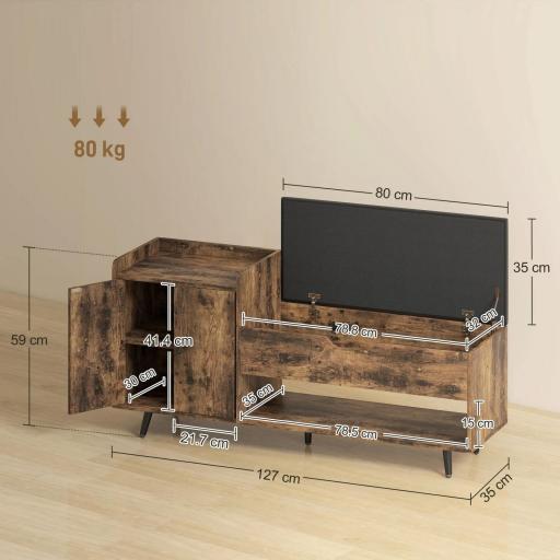 Banco Zapatero Industrial con Asiento Acolchado Compartimento Oculto Estantes Puertas 127x35x59 cm Marrón Rústico [1]