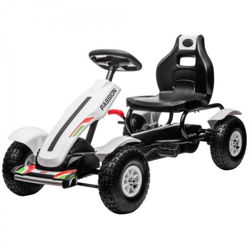 Go Kart a Pedales para Niños con Asiento Ajustable Neumáticos de Goma Freno de Mano Carga 50 kg 121x58x61 cm Blanco [9]