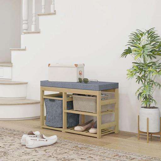 Mueble Zapatero con Asiento Cesta Extraíble y Estantes Abiertos para 4 Pares de Zapatos 69x30x45 cm Natural