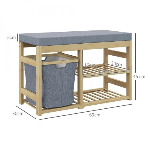Mueble Zapatero con Asiento Cesta Extraíble y Estantes Abiertos para 4 Pares de Zapatos 69x30x45 cm Natural [1]