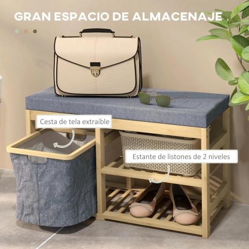 Mueble Zapatero con Asiento Cesta Extraíble y Estantes Abiertos para 4 Pares de Zapatos 69x30x45 cm Natural [4]