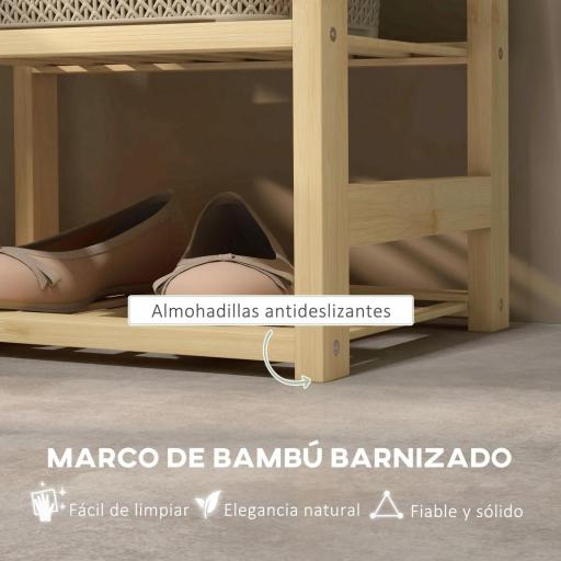 Mueble Zapatero con Asiento Cesta Extraíble y Estantes Abiertos para 4 Pares de Zapatos 69x30x45 cm Natural [5]