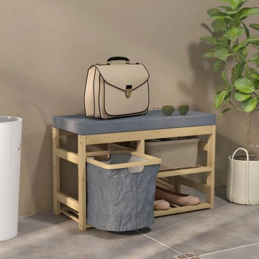 Mueble Zapatero con Asiento Cesta Extraíble y Estantes Abiertos para 4 Pares de Zapatos 69x30x45 cm Natural [2]